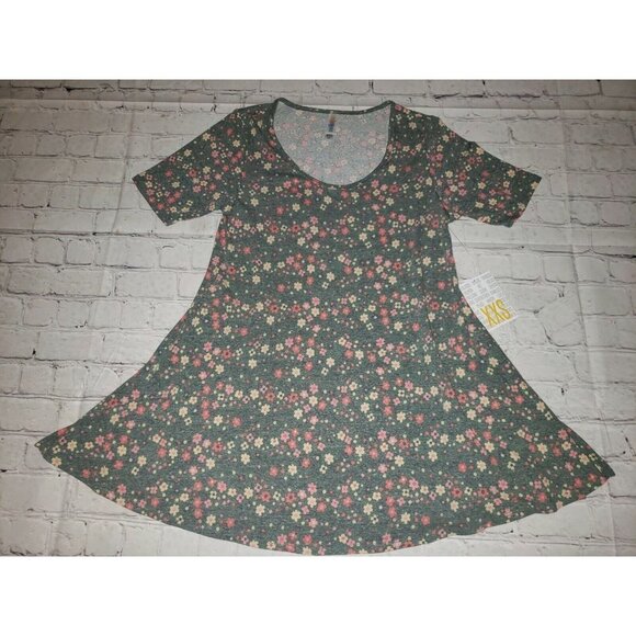 NEW LuLaRoe Perfect T-Shirt Women's Size XXS Grey FLORAL Scoop Neck Short Sleeve - Picture 1 of 5
